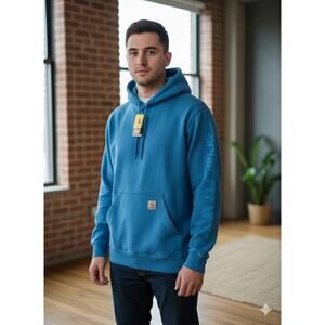 Carhartt Men's Relaxed Fit Blue Cotton Pullover Hoodie Logo Size S